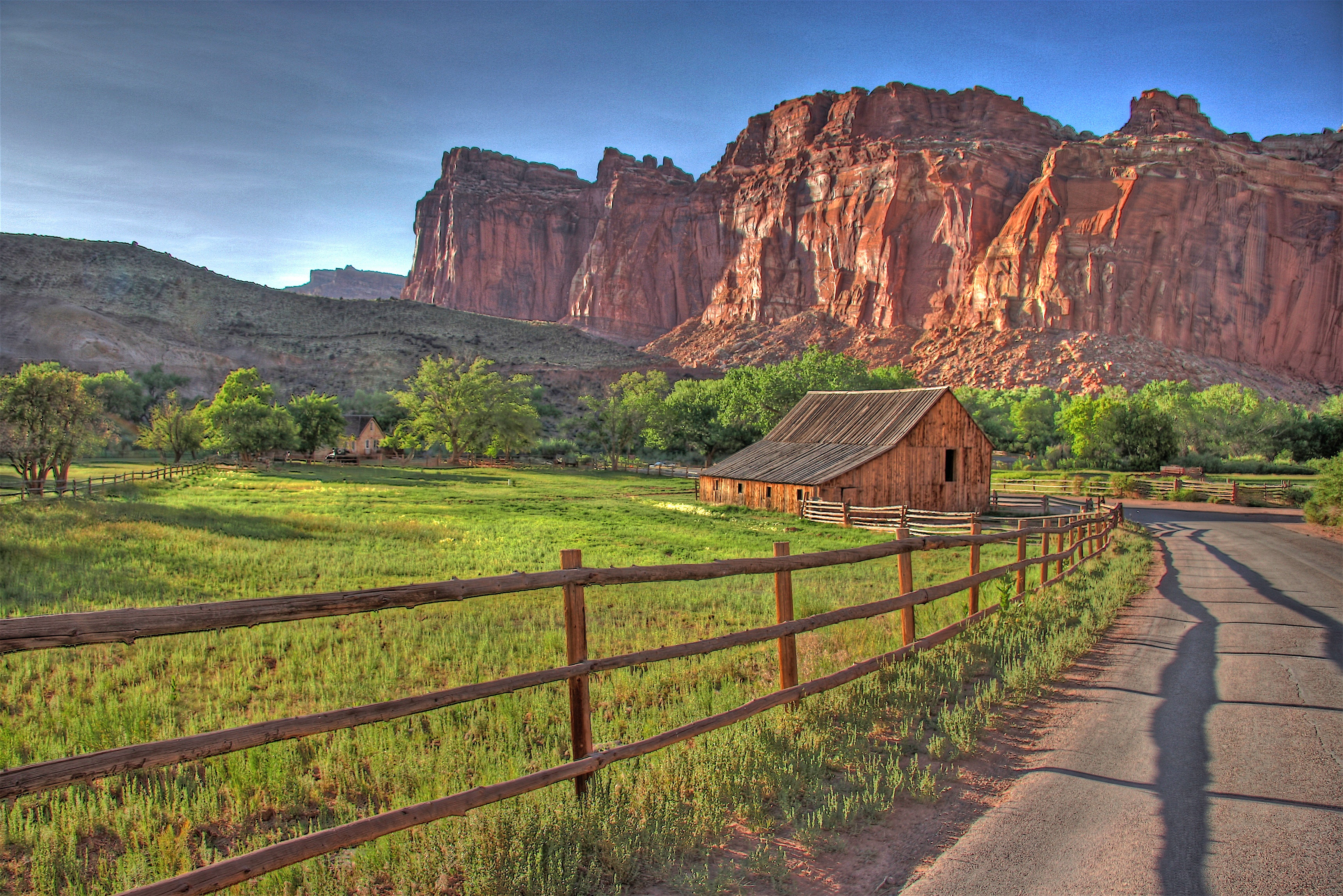 Building, Fence and Road at Capitol Reef National Park